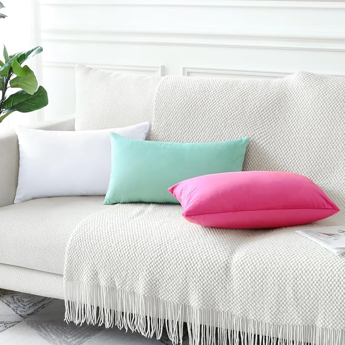 Artscope Luxury Velvet Pillow Covers Decorative Rectangle Pillowcases Soft Solid Cushion Cases for Couch Sofa Bedroom Car Decor 16x24 Inch White