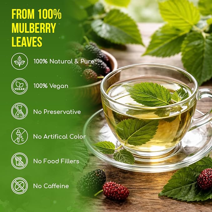 FreshDrinkUS, Premium 50 Mulberry Leaf Tea Bags, 100% Natural & Pure from Mulberry Leaves. Herbal Tea. Made with Natural Material Tea Bags. No Sugar, No Caffeine, No Gluten, Vegan.