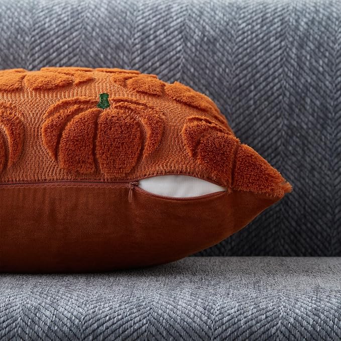 DFXSZ Fall Pillow Covers 20x20 2Pcs Rust Green Pumpkin Fall Decorations | Fall decor Set of 2 Throw Pillow Cases Soft Plush Faux Fur Wool Couch Cushion for Chair Sofa Bedroom Living Room Home Decor