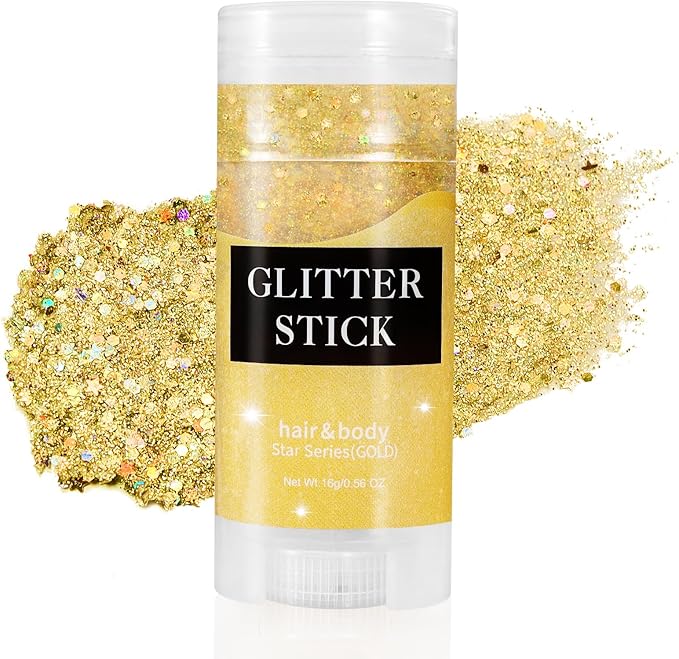 Mysense Gold Body Glitter Stick,Face Hair Glitter Makeup,Music Festival Concert Outfit Rave Pride Accessories for Women,Mermaid Sequins Chunky Glitter Face Paint,Hair Glitter Gel for Kids,0.56oz
