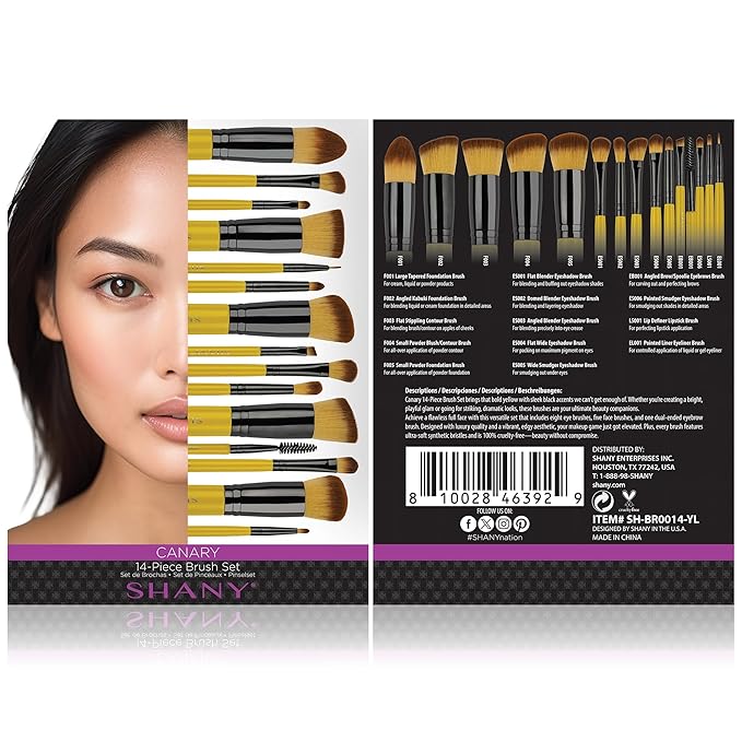 SHANY14 Piece Makeup Brush Set – Elite Cosmetics Brush Collection - Complete Kabuki, Eyes, Face, powder, foundation Makeup Brush Set - Canary