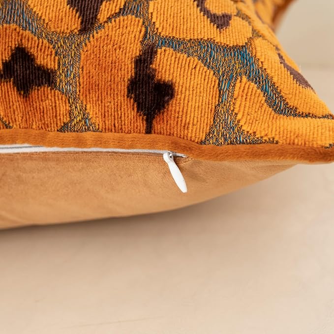 Alerfa Orange Floral Throw Pillow Cover 18 x 18 Inch Cut Velvet Sqaure Luxury Decorative Pillow Cover for Couch Living Room Bedroom