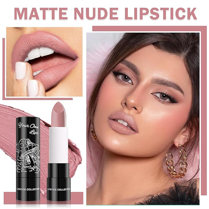 3PCS Matte Light Pink Lipstick Nude Lip Gloss Non-Stick Cup Velvet Lip Stain Long Lasting Matte Lipstick for Women Nude Lip Makeup