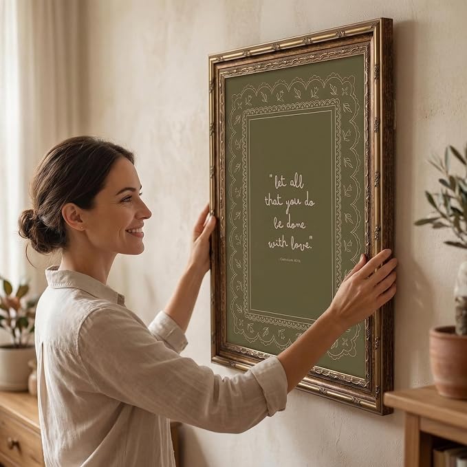 Framed Inspirational Bible Verse Wall Art Print “Let All That You Do Be Done with Love” Scripture Quote Picture with Vintage Christian Wall Decor for Living Room Bedroom Office 16x24 Inches