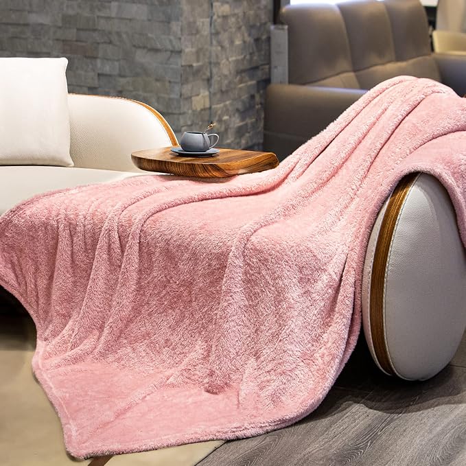 Pink Plush Throw Blanket, Soft Flannel Fleece Blanket for Couch Sofa Bed, Elegant Home Decor Blanket, Cozy Warm Throw for Bedroom, Gifts for Women, Birthday Gifts for Wife Mom Girlfriend