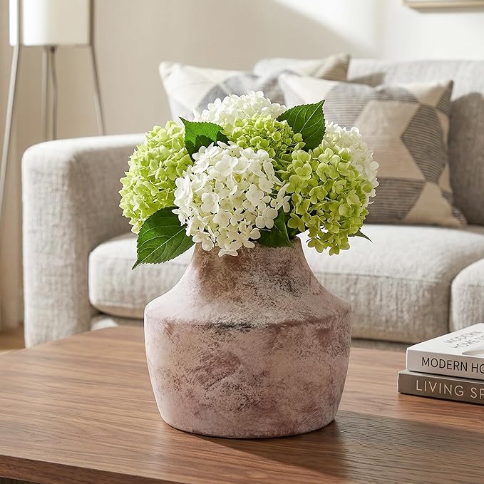 Ceramic Flower Vase, 5.3 Inch Rustic Vase for Flowers, Small Terracotta Pottery Vase for Home Decor, Farmhouse Decorative Vase for Living Room Kitchen Table Shelf Bedroom Decor