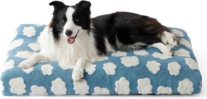 LE SURE Cute Aesthetic Dog Beds Large Sized Dog,Thick Pet Pillow 36x27 | Shredded Chopped Foam, Jacquard Modern Plush Crate Cushion Gift for Large Dog, Waterproof Washable Cover,Nonslip Bottom, Blue