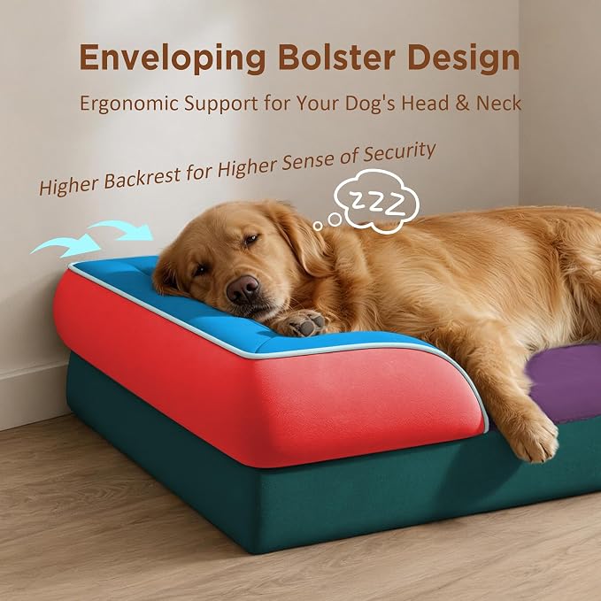 Comfort Expression Orthopedic Dog Bed for Extra Large Dogs with Bolster | Waterproof Dog Couch Bed with Washable Cover & Non-Slip Bottom, Supportive Egg Crate Foam XL Pet Bed, 42x30 Inch