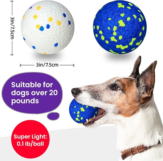 Dog Toy Balls, 2 Pack 3" Bouncy Dog Tennis Balls, Blue White