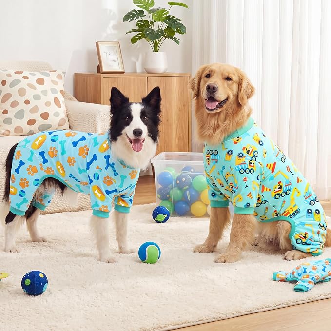 XPUDAC 4 Pack Dog Pajamas for Medium Large Sized Doggie Comfy Strechy Dog Pjs for Boy Puppy Clothes Cat Onesies Pet Outfits, 3XL