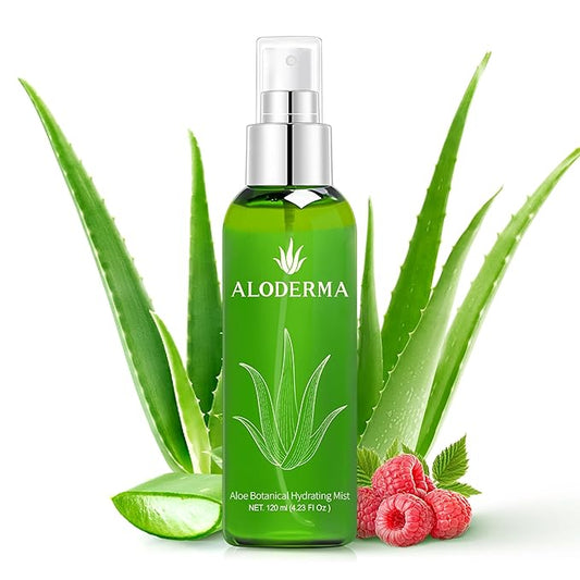 Aloderma Organic Aloe Botanical Hydrating Mister - Made within 12 Hours of Harvest to Soothe & Moisturize, Lightweight Fine Mist Facial Spray - Refresh & Hydrate Skin Through the Day, 120ml/4.23Oz