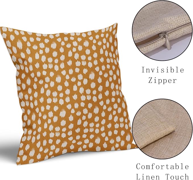 Mustard Yellow Cream Dots Pillow Covers 16x16 Set of 2 Boho Design Polka Dot Throw Pillows Modern Trendy Print Outdoor Decorative Pillowcase Square Linen Cushion Cases Decor for Sofa Couch Bed