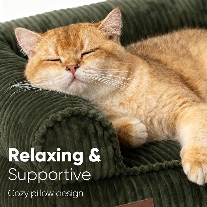 FUKUMARU Dog Couch Bed, Corduroy Cozy Cat Bed, Waterproof, Washable Cover | 28in Orthopedic Dog Beds Sofa for Small Dogs and Large Cats, Cute Warm Cotton Pet Sofa