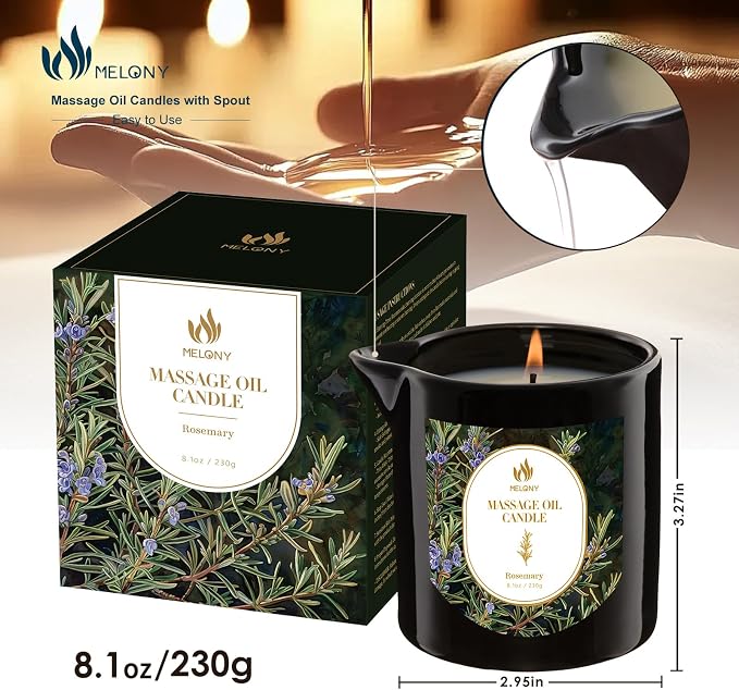 MELONY Aromatherapy Massage Oil Candle, Essential Oil Candle Lotion, 8.1OZ/230g, Home Spa with Luxurious Body Oil Candle, Intensive Skin Treatment Candle, Low Temp Body Safe Wax (Rosemary)