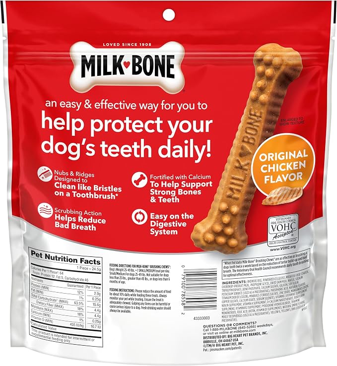 Milk-Bone Brushing Chews Original Chicken Flavor Daily Dental Dog Treats, Small/Medium, 19.6 Oz. Bag (Pack of 5)