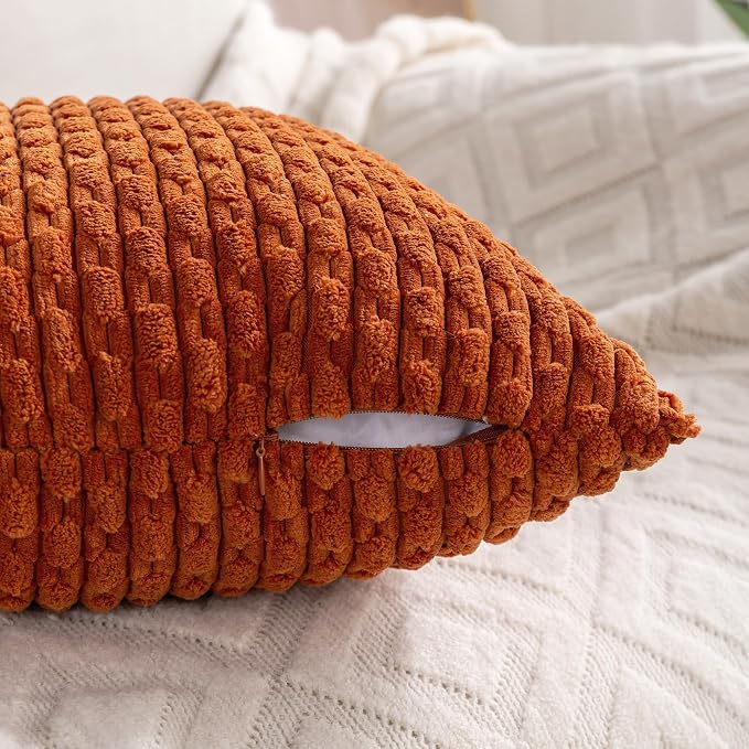 Set of 4 Burnt Orange Decorative Throw Pillow Covers 22x22 Inch Corduroy Pillow Covers for Bed Couch Sofa Living Room Soft Square Cushion Cases