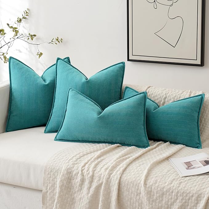 MIULEE Pack of 2 Teal Decorative Chenille Pillow Covers 18x18 Inch | Soft Couch Throw Pillows,Farmhouse Cushion Covers with Elegant Design for Sofa,Bedroom,Living Room,Spring Home Decor