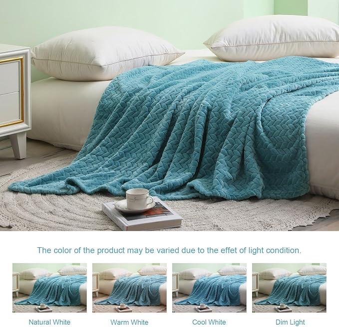 Exclusivo Mezcla Fleece Throw Blanket for Couch Sofa, 50”x70”, Slate Blue | Oversized Soft Cozy Fluffy Blankets for Summer, Decorative Plush Flannel Throws for Living room, Bedroom with Leaves Pattern