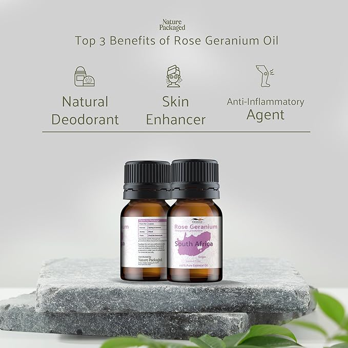 Rose Geranium Essential Oil - Direct from Kwazulu Botanicals in South Africa- Organic Essential Oils for Body, Diffusers, or Aromatherapy | Pure Therapeutic Grade (5ml)