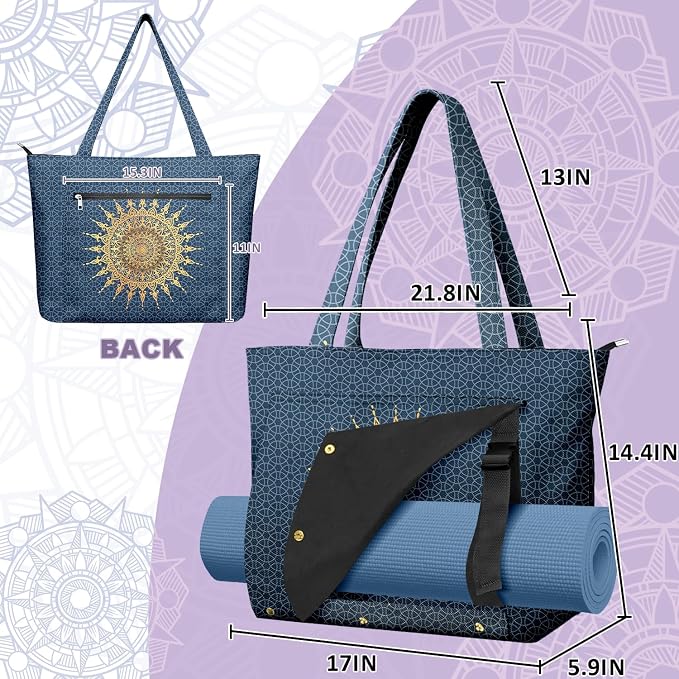 Yoga Bag for Women, Large Canvas Yoga Mat Tote Bag with Yoga Mat Carrier - Large Mat Pocket Fitness Tote for Pilates, Gym, Travel, Office & Beach