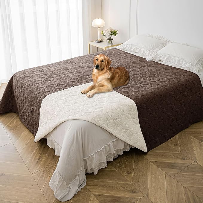 Waterproof Couch Cover for Dogs - Washable Pets Furniture Protector | TPU Leak-Proof Liner, Lightweight & Reversible, Fits Chair, Sofa, Bed, 82" x 102" , Chocolate/Cream