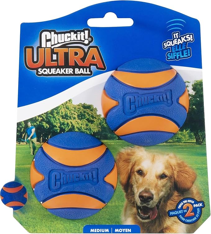 Chuckit! Ultra Squeaker Fetch Balls for Dogs, Floats, Medium 2.5in, 2 Pack