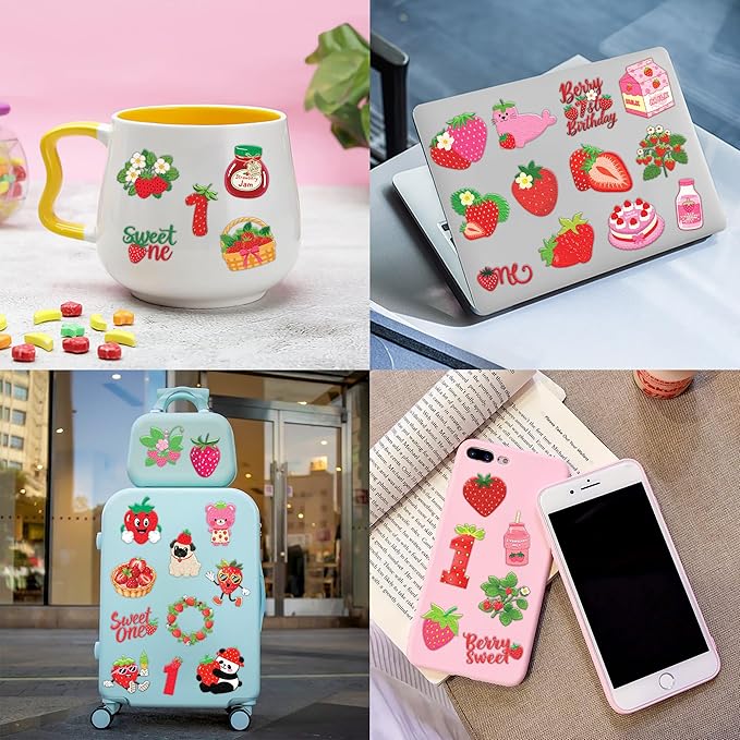 96PCS Strawberry Berry Pre-Cut Temporary Tattoos for Kids | Super Cute 1st Themed Birthday Party Favors, Supplies, Decorations, Funny Fake Tattoo Stickers (Multiple)