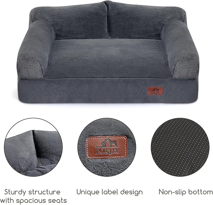 Hollypet Medium Dog Large Cat Bed Puppy Couch Beds for Pets up to 35 lbs | Fluffy Dog Cat Couch Plush Soft Warming Pets Beds with Machine Washable Cover and Non-Slip Bottom