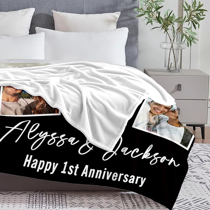 Yofair Ships Next Day, Custom Blanket with Picture Wedding Anniversary Valentines Day Gifts for Him Her Personalized Photo Blankets I Love You Couple Gift for Women Boyfriend Girlfriend Wife Husband