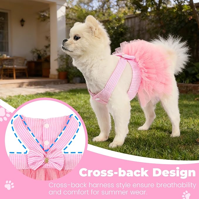 Dog Dress, Fashion Puppy Tutu Princess Dresses for Small Dogs Girl, Sweet Skirt with Dog Bowknot Clips, Spring Dog Cat Clothes Pet Apparel (Pink Dress Tutu, Large)