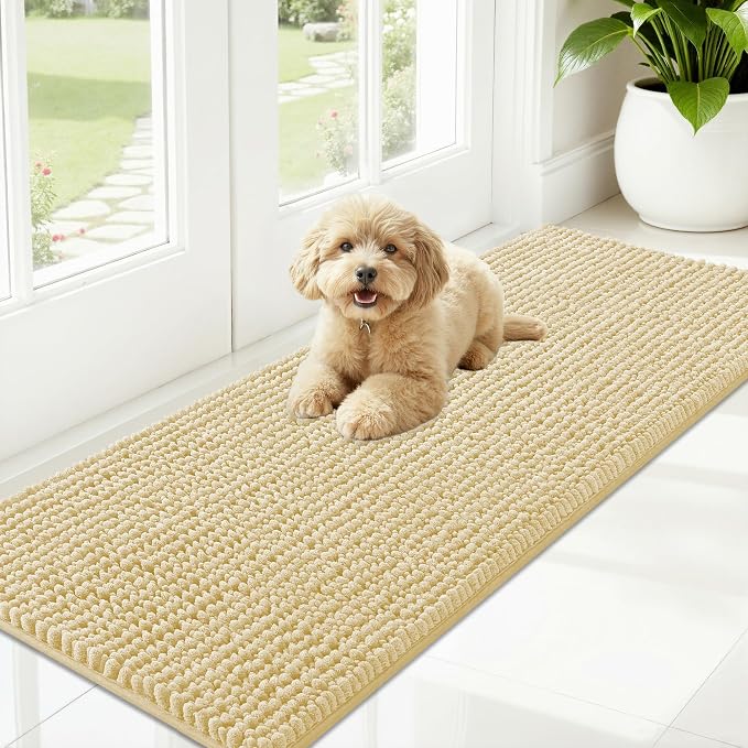 OLANLY Dog Door Mat for Muddy Paws 59x20, Extra Absorbent Chenille Mud Mat | Sand, Absorbs Moisture and Dirt, Non-Slip Machine Washable Doormat, Quick-Drying Indoor Entryway Floor Mat for Dogs