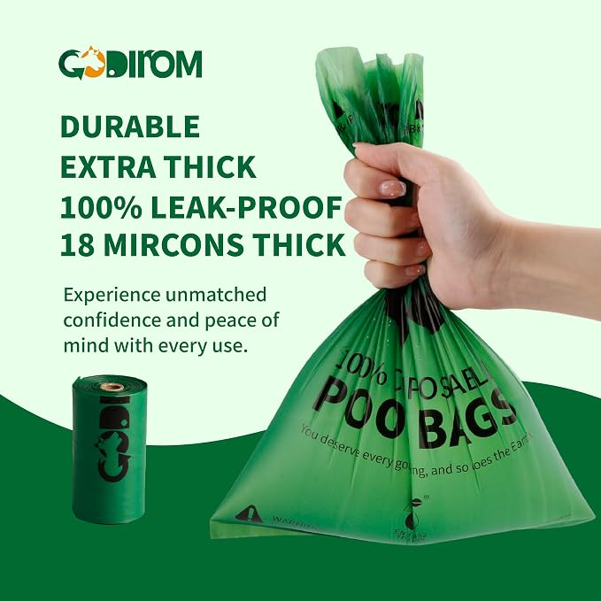 Certified Home Compostable Dog Poop Bags, 270 Extra Thick Bags (18 Rolls) | TÜV AUSTRIA Home Compost, ASTM D6400, EN 13432 & NF T51-800 Certified, Plant Based, Unscented, Leak Proof, Cornstarch