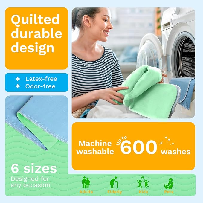 GREEN LIFESTYLE® Washable Underpads - Heavy Absorbency Reusable Bedwetting Incontinence Pads for Kids, Adults, Elderly, and Pets - Toddler Mattress Pads for Bed, Sofa, Couch, Floor (Pack of 4 - 30x34)