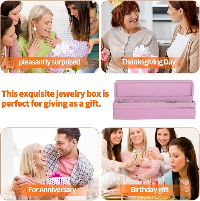 KUKUVR 2 Pcs Velvet Necklace Gift Box, Long Jewelry Storage Holder Case for Chain Pendant Bracelet Engagement Birthday Anniversary (Pink)