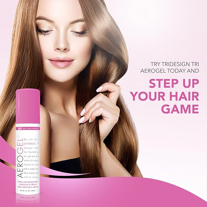 TRIDESIGN Aerogel Hairspray - Strong Hold Hair Finishing Spray for Volumizing & Control, Flexible Styling for All Hair Types, Non-Sticky and Scented - For Women and Men - Travel Size Pack of 1 (3 Oz)
