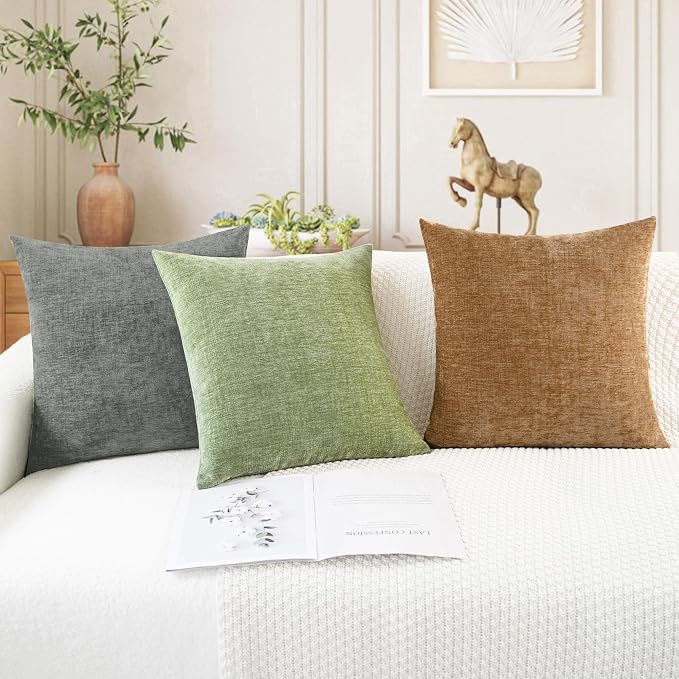 CaliTime Decorative Couch Throw Pillow Covers 16 X 16 Inches Apricot Brown | Pack of 2, Cozy Chenille Cushion Cases for Sofa Bed Living Room Farmhouse Home