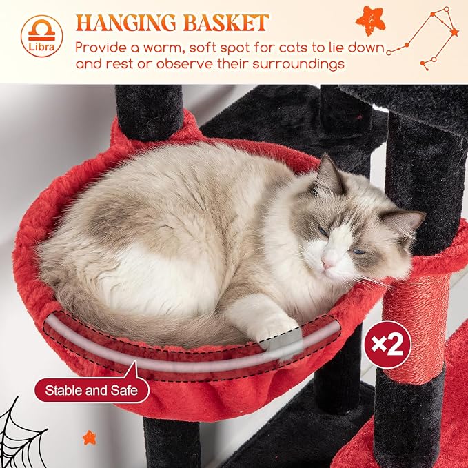 Globlazer Heavy Duty Cat Tree 78 inch Sturdy Gothic Cat Tower for 20lbs Large Adult Cats, Symmetrical Aesthetic Big Goth Cat Tree with Extra Large Platform, 2 Scratching Boards, Z78, Black Red