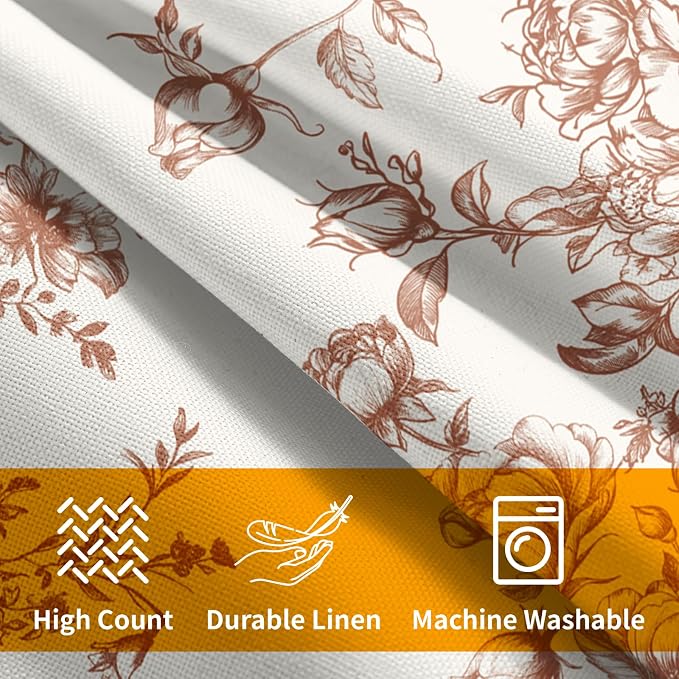 Kawani Brown White Floral Pillow Covers 22x22 Set of 2 Vintage Chinoiserie Flowers Print Decorative Square Pillow Cases Cotton Linen Cushion Cover for Bedroom Sofa Couch Home Decor