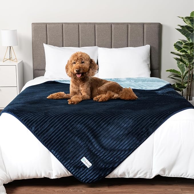 PetAmi Waterproof Dog Blanket, Leakproof Pet Blanket for Small Medium Large Cats, Soft Plush Reversible Sofa Couch Cover Protector, Washable Puppy Throw for Bed Crate, 40x60 in, Navy Blue
