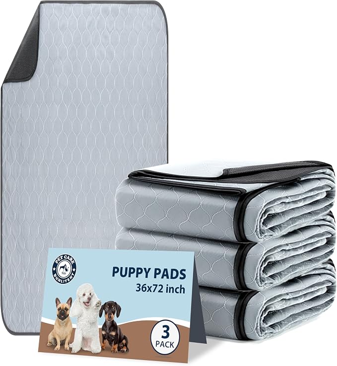 Washable Pee Pads for Dogs, Reusable Puppy Pads 36x72, 3 Pack, White Grey | Reusable, Fast Absorbent, Waterproof, Non-Slip, For Whelping, Training, Incontinence & Potty, For Dog Playpen, Crate, Car