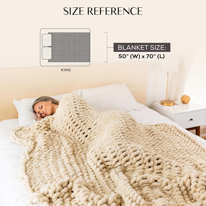 SAMIAH LUXE Chunky Knit Throw Blanket 50x70, Buttercream Cream Chenille Throw Blanket for Couch Bed Sofa, Soft Fluffy Cable Knit Blanket, Oeko-TEX Certified, Machine Washable