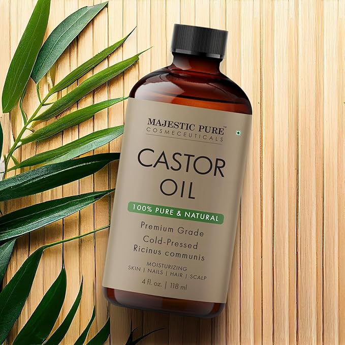 Majestic Pure USDA Organic Castor Oil - 100% Pure & Natural - Premium Grade, Cold Pressed, Hexane Free - Hair, Eyelashes, Eyebrows, Nails - Moisturizing & Nourishing - 4 Fl Oz