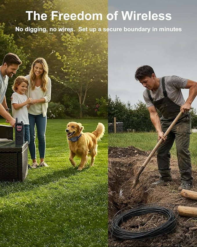 Wireless Dog Fence System - 2-in-1 Pet Containment & Training Collar with Accurate Boundary Control, IPX6 Waterproof and Rechargeable, for Large & Medium 1 Dogs Black