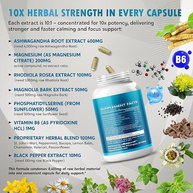 CORTISOL Wellness Ashwagandha 14-in-1 Natural Blend with Phosphatidylserine Magnolia Rhodiola St. John's Wort Peppermint Bacopa - 150 Count