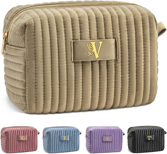 COSHAYSOO Sister Birthday Gifts for Women Best Friend Bestie Friendship Fashion Makeup Bag Make Up Cosmetic Pouch Travel Size Toiletries Skin Care Essentials Organizer Velvet Initial Letter V