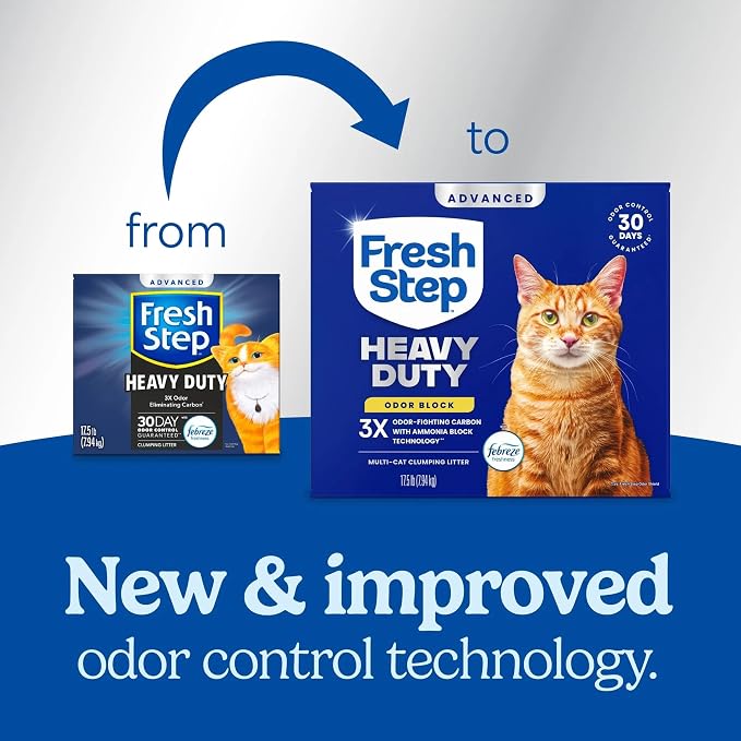 Fresh Step Heavy Duty Odor Block Advanced Multi Cat Clumping Litter with Febreze, 52.5 lb (Package May Vary),(17.5lb Pack x 3)