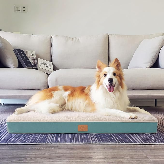Sunheir Extra Large Orthopedic Dog Bed, XXL Waterproof Dog Crate Bed, Blue | Removable Machine Washable Cover, Egg Crate Foam Support, Easy-Clean, Anti-Slip Bottom, Soft Pet Bed Mat for Crate, 44x32in