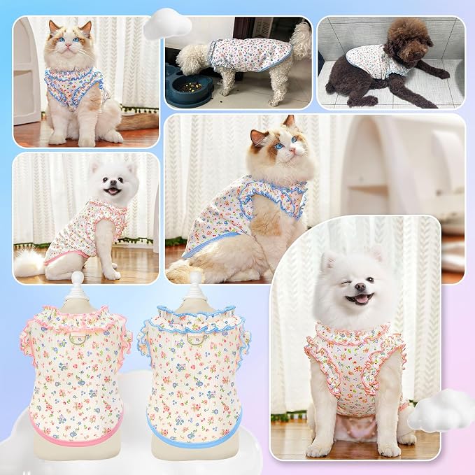 2 Pack Dog Shirt for Small Dogs Breathable Summer Clothes with Ruffled Sleeves Dog Tshirt Stretchy Pet Tee for Puppies Sphynx Cats Kitten Frenchie Dachshund