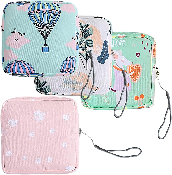 Portable Sanitary Napkin Storage Bag,4 Pieces Reusable Period Pouch for Teen Girls & Women,Pad Bags for Period for School,Office,Mini Pouch Feminine Pads Bag Kit (Fashional)