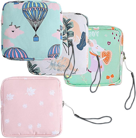 Portable Sanitary Napkin Storage Bag,4 Pieces Reusable Period Pouch for Teen Girls & Women,Pad Bags for Period for School,Office,Mini Pouch Feminine Pads Bag Kit (Fashional)